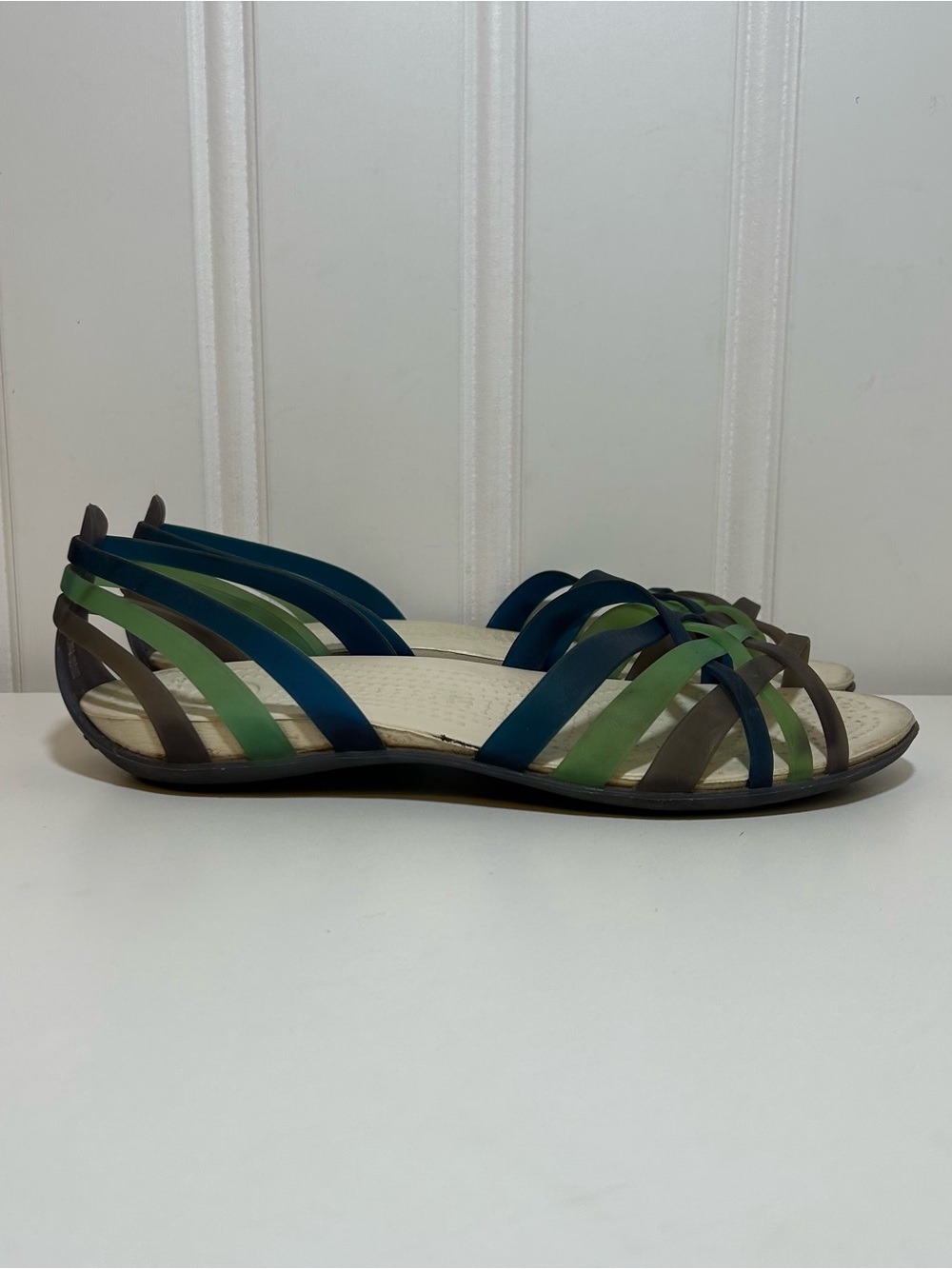 Crocs Isabella straps Women's Multi-Strap Flat Sandals in Blue, Green & Brown